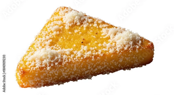 Obraz Fried Polenta Wedge Topped with Grated Cheese on Black image