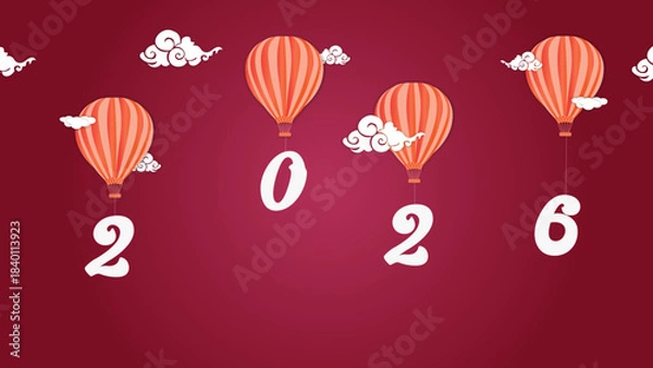 Fototapeta Elegant 2026 New Year Background with Golden Clock on Dark Red – Luxury Celebration Banner Design