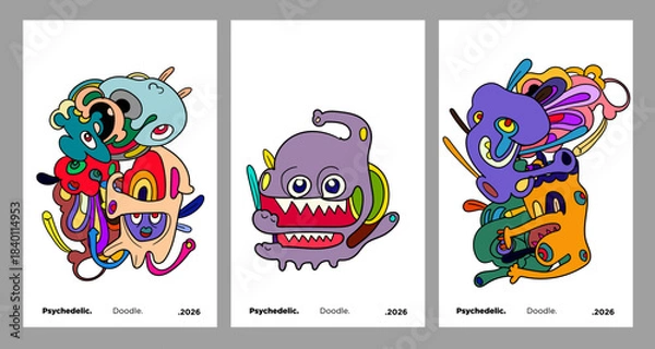 Obraz Abstract colorful doodle art design, psychedelic cartoon, pattern seamless background texture vector