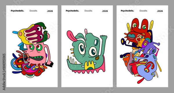 Obraz Abstract colorful doodle art design, psychedelic cartoon, pattern seamless background texture vector