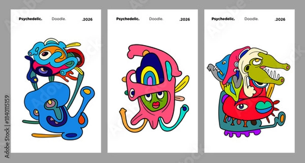 Obraz Abstract colorful doodle art design, psychedelic cartoon, pattern seamless background texture vector