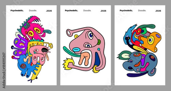 Obraz Abstract colorful doodle art design, psychedelic cartoon, pattern seamless background texture vector