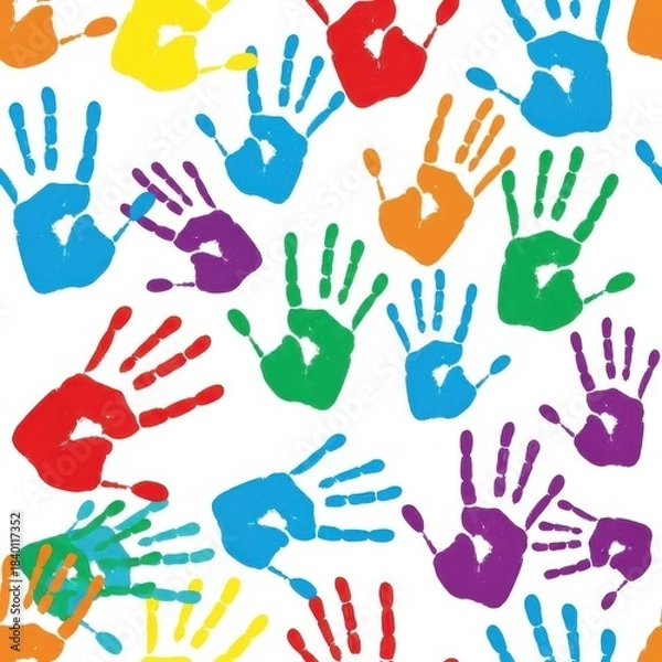 Obraz Colorful handprints pattern on white background