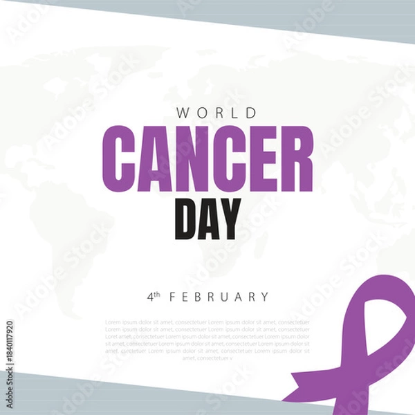 Obraz Social media design template with World Cancer Day purple ribbon