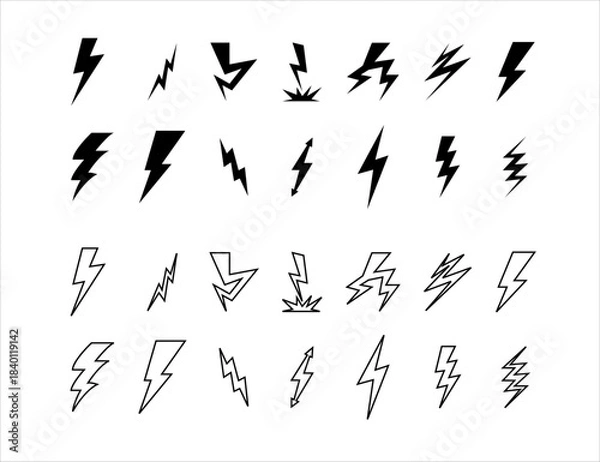 Fototapeta Set lightning bolt. Thunderbolt flat style - stock vector