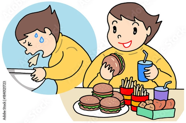 Obraz 病気・疾患のイラスト - 過食症・ストレス過食・過食嘔吐