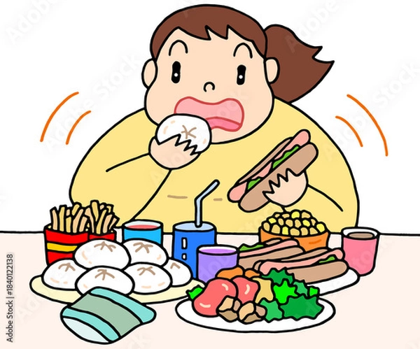 Obraz 病気・疾患のイラスト - 過食症・食べ過ぎ・過剰摂食