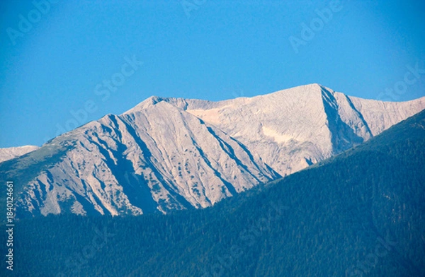 Obraz View to mountain, forest and blue sky