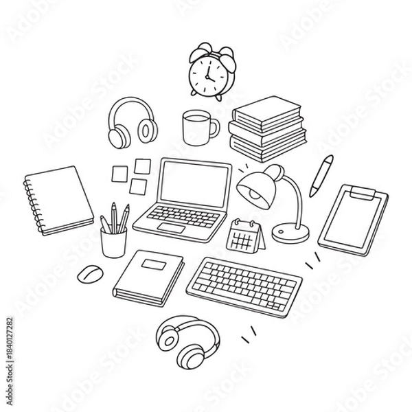 Obraz Essential Home Office Workspace Setup for Productivity and Remote Work.