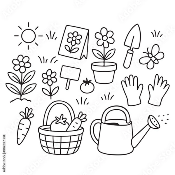 Obraz Cute Hand Drawn Gardening Elements Collection.
