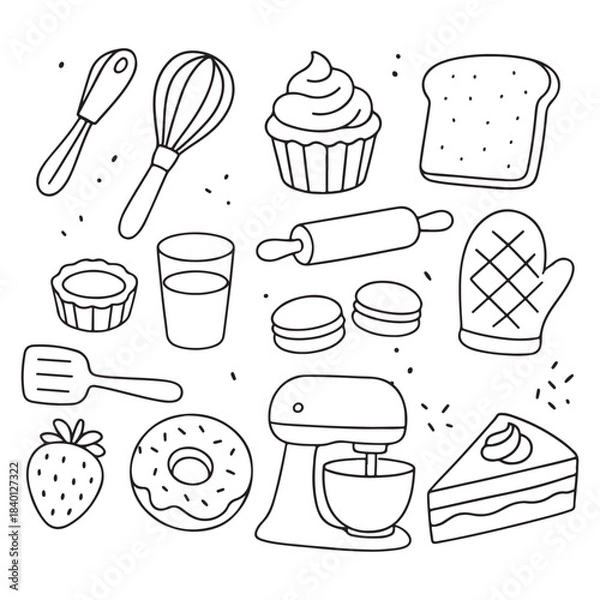 Obraz Hand-drawn baking and dessert items collection.