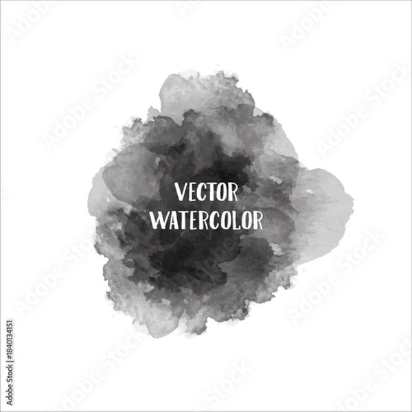 Obraz Abstract black watercolor splash stain vector on white background, grunge paint blot design element, artistic ink texture isolated illustration for creative designs