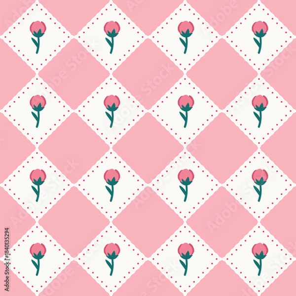 Obraz Cute grid floral seamless pattern pink background