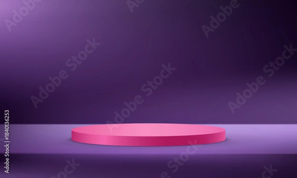 Obraz Dark Purple background vector 3d with Pink podium Space for selling products on the website. Abstract wallpaper design with copy space to display your products. Vector illustration.