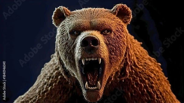 Fototapeta ニット製の獰猛な熊｜黒背景