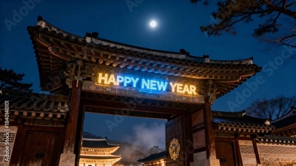 Obraz 궁궐앞_홀로그램_새해인사_야경