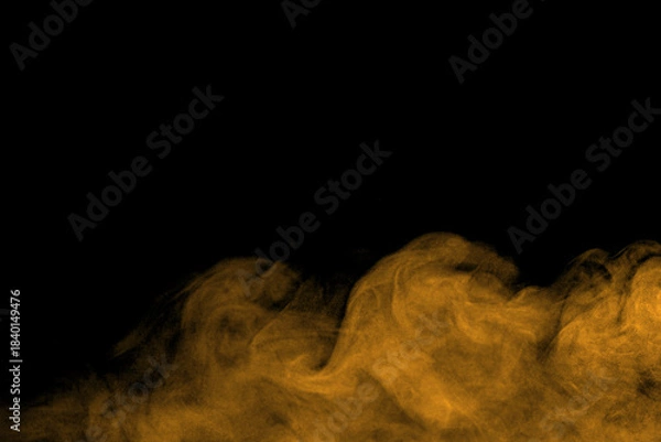 Fototapeta 
Sand dust, desert dust smoke texture, flying soil particles, abstract fine sand clouds, golden dust wave effect, isolated on black background. 