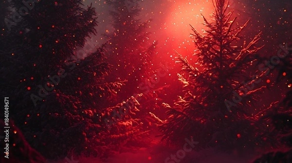 Obraz Pine decoration red backdrop snowfall glowing light accents