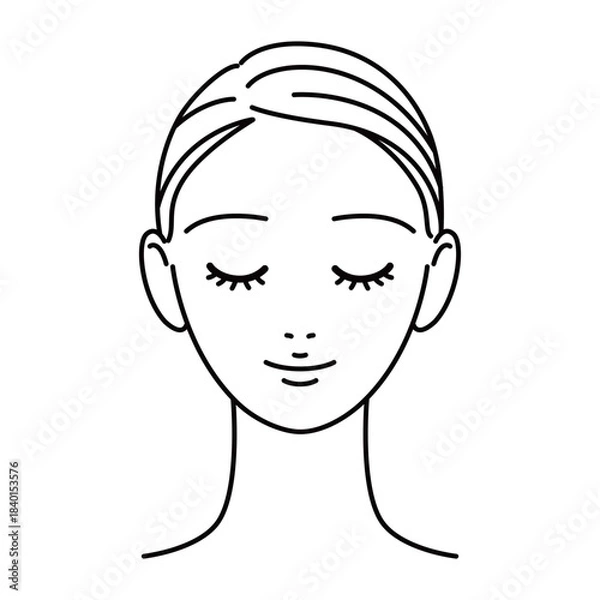 Obraz  目を閉じた女性の顔のイラスト　美容　スキンケア