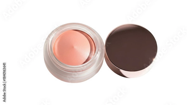 Obraz Open jar of peach cream blush with rose gold lid makeup cosmetic