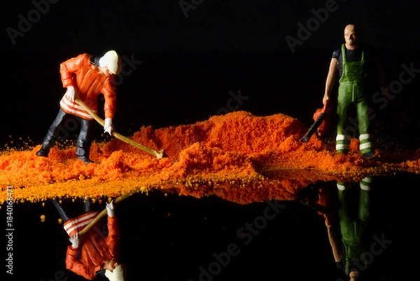 Obraz Tiny workers moving spice mountains miniature workers building a spice mountain project