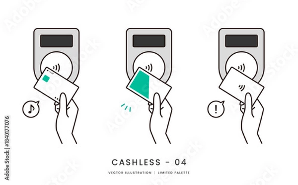Obraz クレジットカードや交通系ICでタッチ決済をするイメージイラストセット