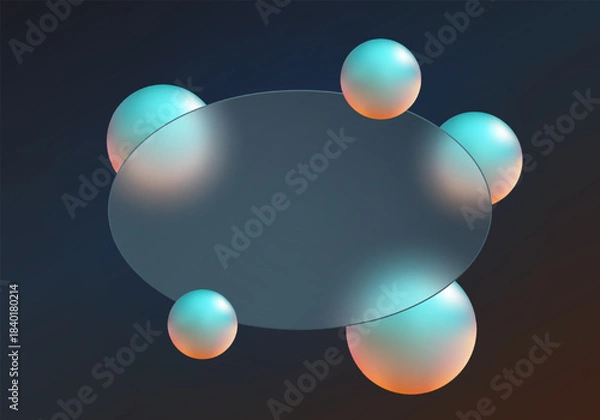 Obraz Oval panel with glowing cyan-orange balls