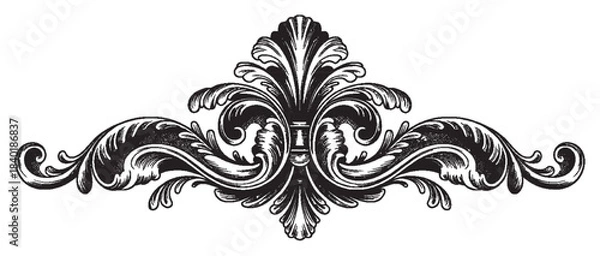 Fototapeta Ornate decorative element with symmetrical floral and leaf motif