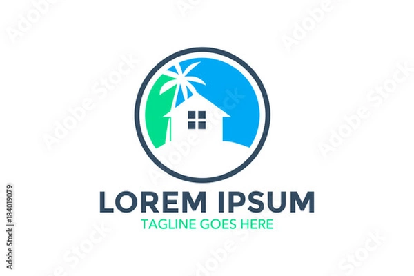 Obraz resort logo with beach and coconut palms view