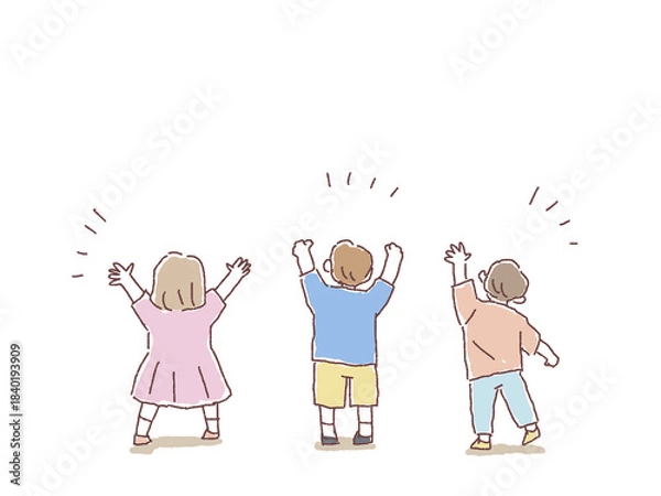 Obraz 手をあげてはしゃぐ子供の後ろ姿