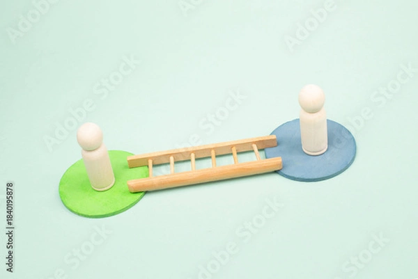 Fototapeta People overcome boundary, negotiation, political confrontation and discussion, communication between groups, solution by networking