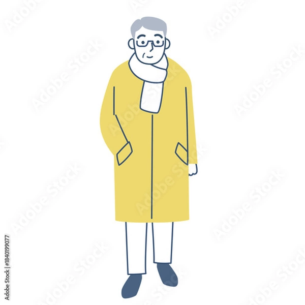 Obraz コートを着て歩くシニア男性