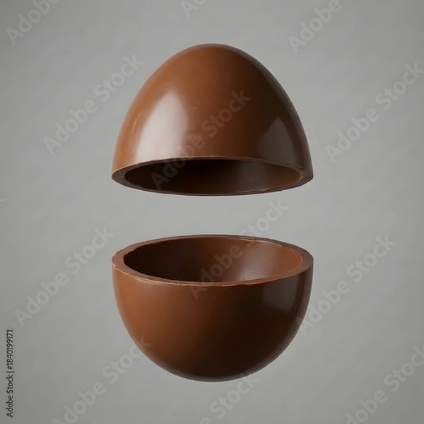 Obraz Glossy chocolate egg shell opened into two hovering halves, modern dessert concept