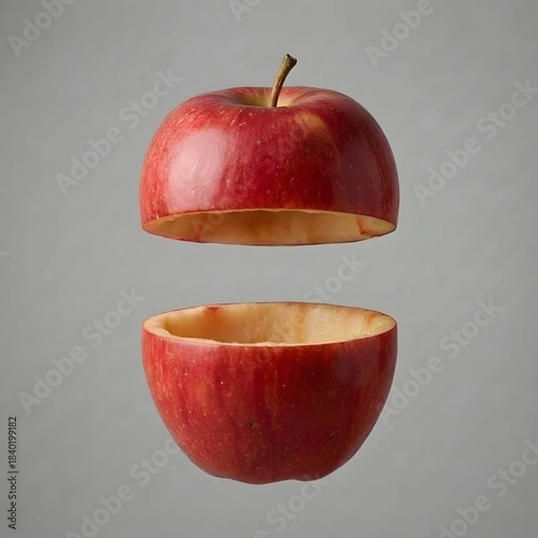 Obraz Red apple bowl concept with hovering sliced top, detailed fruit texture still life