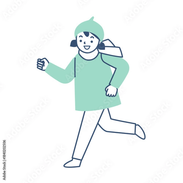 Obraz 冬の上着を着て走る笑顔の女の子