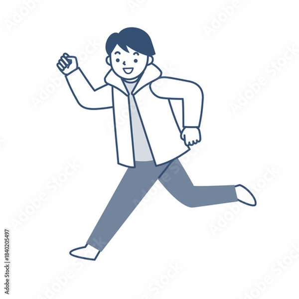 Obraz 冬の上着を着て走る笑顔の男の子