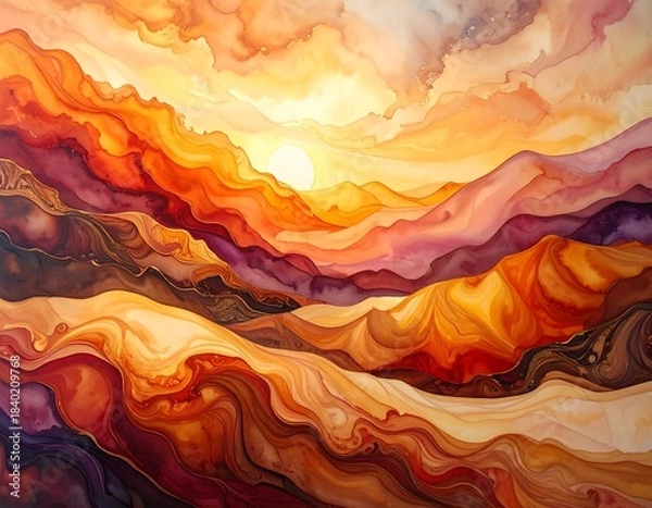 Obraz Sunrise over textured mountains