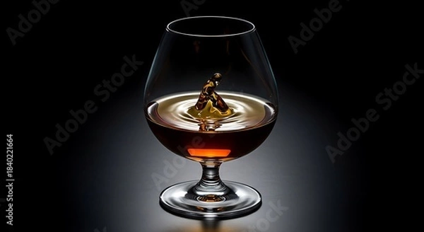 Fototapeta Elegant Brandy Glass with a Splash in Dark Setting.