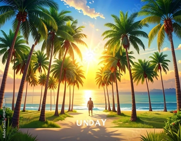 Obraz Tropical beach pathway at sunset