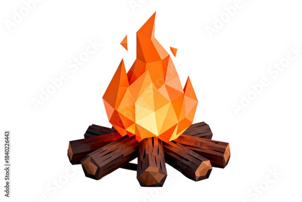 Obraz Low poly style campfire with burning flames and wooden logs