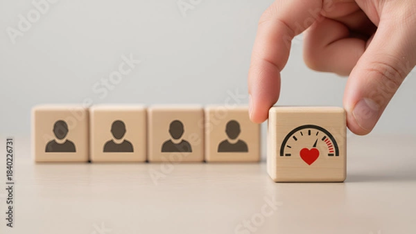 Fototapeta Customer Relationships and Engagement: Hand Pairs with People Icons and Pulse Block
