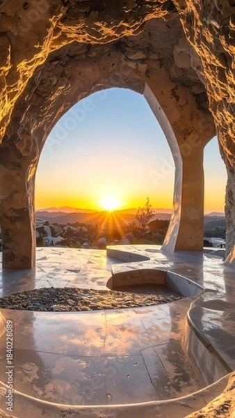 Obraz Sunrise through a cave-like structure