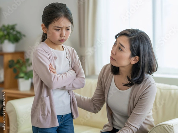 Obraz 反抗期の子供、親子喧嘩、お説教のイメージ Generative AI