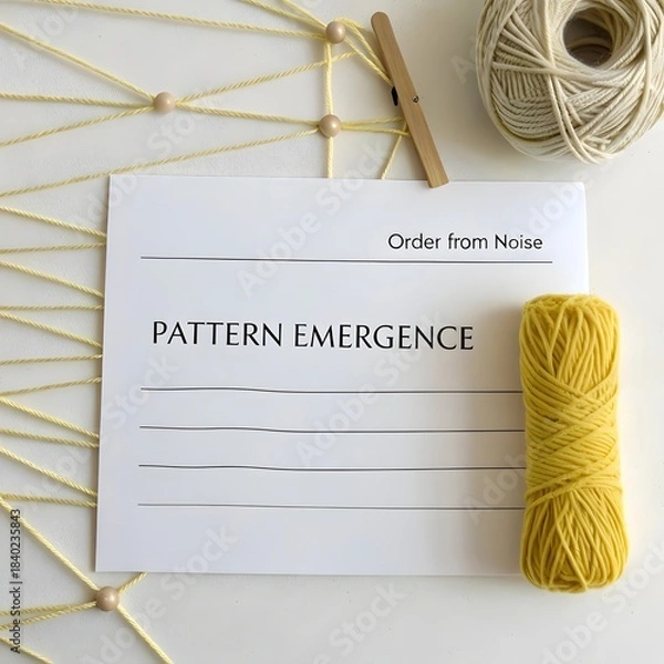 Fototapeta Minimal flatlay of string organized into web and yarn on white