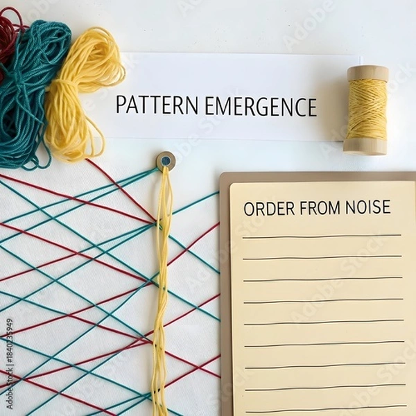 Fototapeta Strings gradually organized into a colorful web on white background