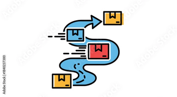 Obraz Shipping And Logistics: Illustrative Cartoon Depicting Package Delivery And Transportation