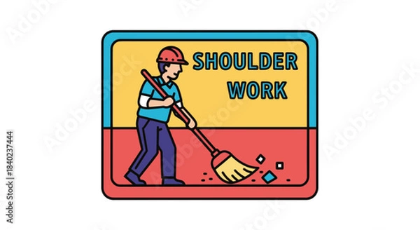 Obraz Shoulder Work Illustration: A Simple Depiction of Labor and Cleaning Activity on a Square
