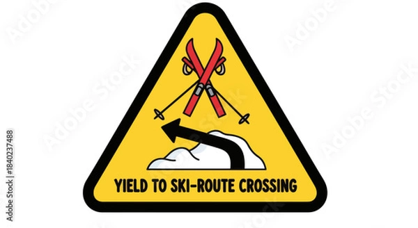Obraz Skiing Route Crossing Sign: Ensure Safety and Yield to Skiers During Winter Recreation