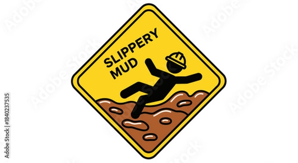 Obraz Slippery Mud Warning Sign Illustrating Construction Hazards and Safety Protocols
