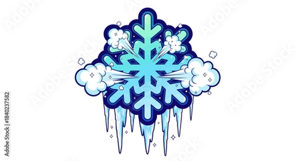 Obraz Snowflake Illustration With Ice Crystals And Puffing Clouds Against A White Backdrop
